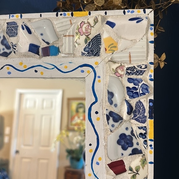 Hand Made Mosaic Rectangular Wall Accent Mirror Stain Glass 22” x 17.6” - Picture 2 of 7